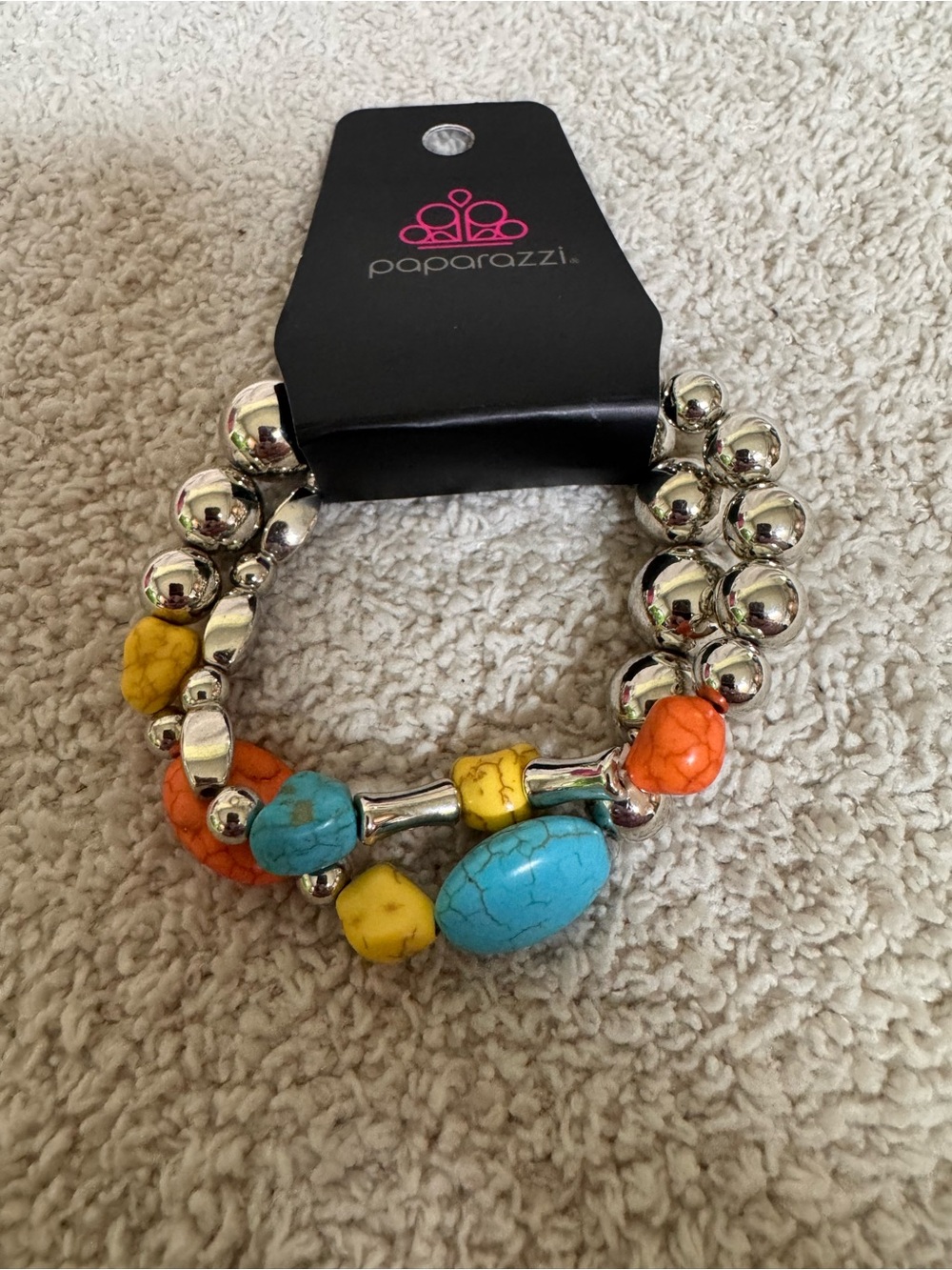 Paparazzi Silver-Tone Bracelet with Turquoise, Orange and Yellow Stones